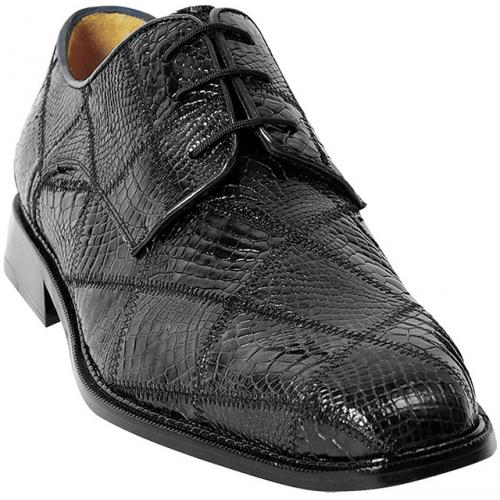 Belvedere "Mario" Black All-Over Crocodile Patchwork Shoes